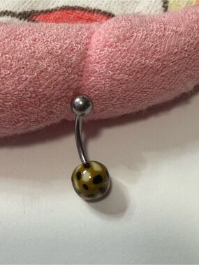 Leopard Print Dangle Belly Ring - Yellow and Black